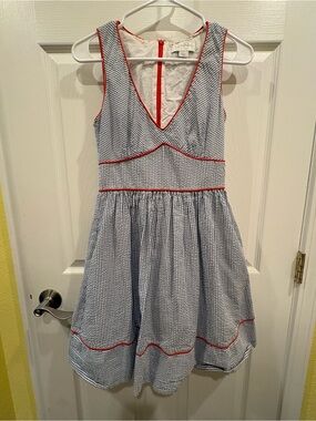 Jessica Simpson Blue & OrangeTrim Seersucker Women’s